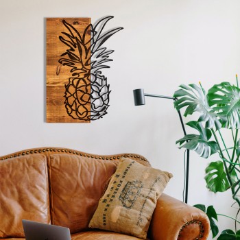 Διακοσμητικό τοίχου Art Maison Pineapple ξύλο πεύκου σε φυσική απόχρωση με μαύρο μέταλλο 42x3x58εκ
