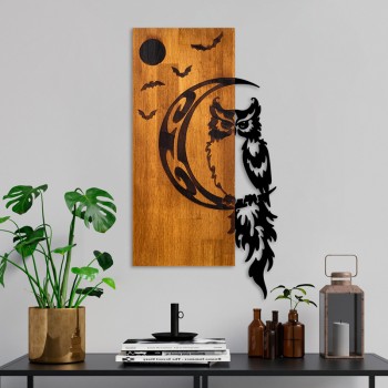 Διακοσμητικό τοίχου Art Maison Owl ξύλο πεύκου σε φυσική απόχρωση με μαύρο μέταλλο 36x3x66εκ
