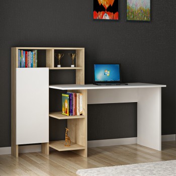 Γραφείο με βιβλιοθήκη Art Maison Volongo - White Natural (120x60x112εκ.)