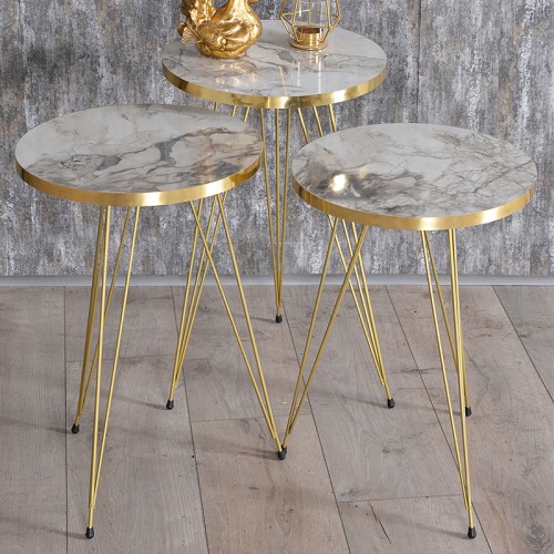 Βοηθητικά τραπέζια 3τεμ Art Maison Αντσόλα ντελλ'Εμίλια - Gray Gold (34x34x55εκ)