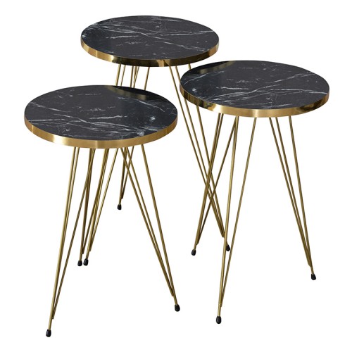 Βοηθητικά τραπέζια 3τεμ Art Maison Αντσόλα ντελλ'Εμίλια - Black Gold (34x34x55εκ)
