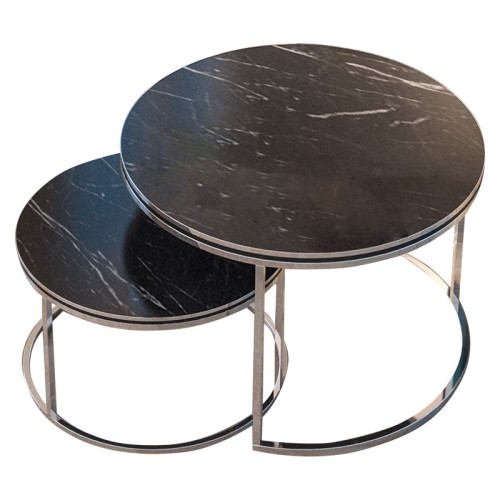 Τραπέζια σαλονιού Art Maison 2τεμ Τσινιζέλο Μπάλζαμο - Black Silver (70x70x50εκ.)