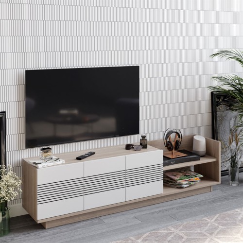 Έπιπλο τηλεόρασης Art Maison Σκαντίτσι - White Natural (167.6x35x43εκ)