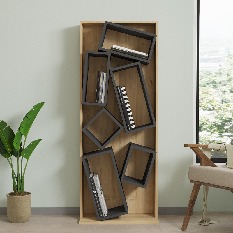Βιβλιοθήκη Art Maison Lucca - Charcoal Natural (60x24x153,6εκ) Βιβλιοθήκη Art Maison Lucca - Charcoal Natural (60x24x153,6εκ)