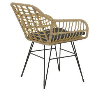 Πολυθρόνα Art Maison Anole rattan σε φυσική απόχρωση με μαύρο μαξιλάρι και μεταλλικό μαύρο πόδι 58x64x81εκ