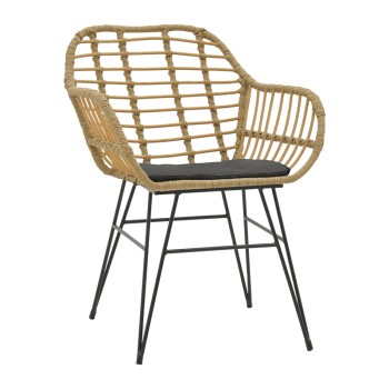 Πολυθρόνα Art Maison Anole rattan σε φυσική απόχρωση με μαύρο μαξιλάρι και μεταλλικό μαύρο πόδι 58x64x81εκ
