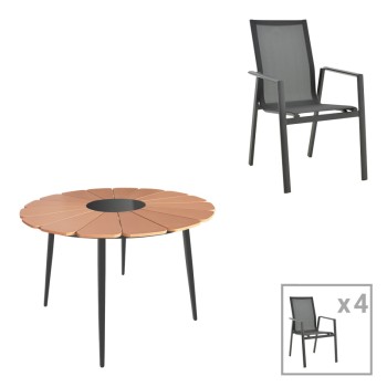 Τραπεζαρία Art Maison Hitomi σετ 5τεμ μαύρο αλουμίνιο και plywood σε φυσική απόχρωση Φ110x74εκ