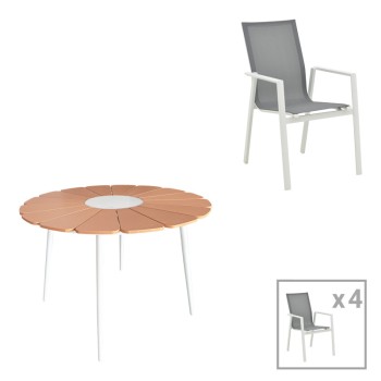 Τραπεζαρία Art Maison Hitomi σετ 5τεμ λευκό αλουμίνιο και plywood σε φυσική απόχρωση Φ110x74εκ