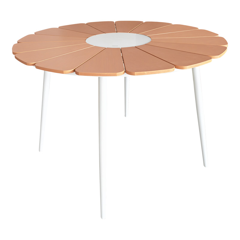 Τραπεζαρία Art Maison Hitomi σετ 5τεμ λευκό αλουμίνιο και plywood σε φυσική απόχρωση Φ110x74εκ