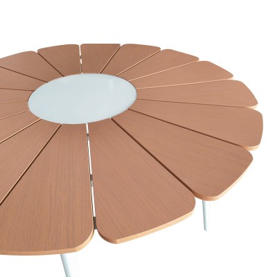 Τραπεζαρία Art Maison Hitomi σετ 5τεμ λευκό αλουμίνιο και plywood σε φυσική απόχρωση Φ110x74εκ