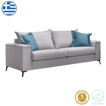 Καναπές Art Maison Louie 3θέσιος ανοιχτό γκρι ύφασμα με μαξιλάρια σε μπλε απόχρωση 225x93x100εκ