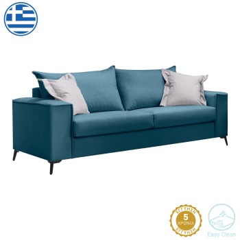 Καναπές Art Maison Louie 3θέσιος μπλε ύφασμα με μαξιλάρια σε απόχρωση ανοιχτό γκρι 225x93x100εκ