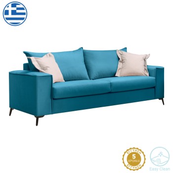 Καναπές Art Maison Louie  3θέσιος πετρόλ ύφασμα με μαξιλάρια σε μπεζ απόχρωση 225x93x100εκ