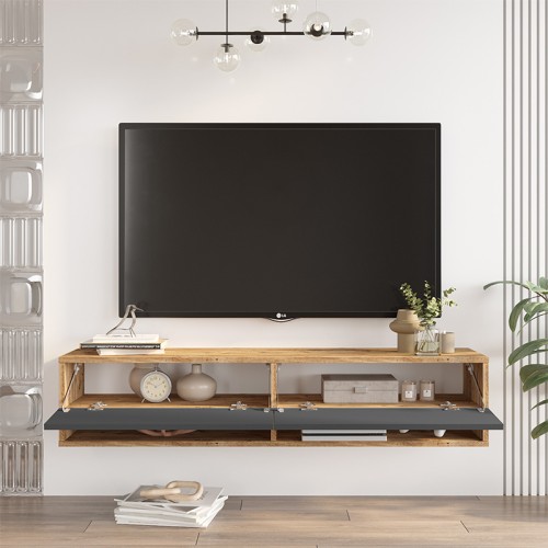 Έπιπλο τηλεόρασης επιτοίχιο Art Maison Άλμπα - Charcoal Sonoma (140x31.6x29.6εκ)
