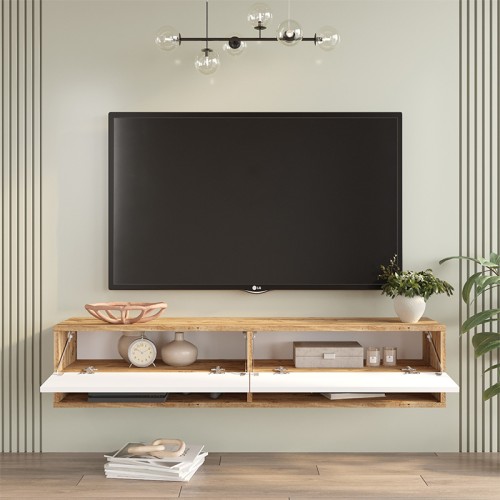 Έπιπλο τηλεόρασης επιτοίχιο Art Maison Άλμπα - White Sonoma (140x31.6x29.6εκ)