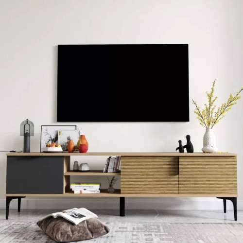 Έπιπλο τηλεόρασης Art Maison Ερκολάνο - Oak Charcoal (180x40x51εκ)