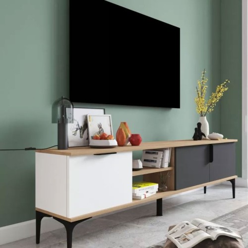 Έπιπλο τηλεόρασης Art Maison Ερκολάνο - White Charcoal (140x30x53,5εκ)