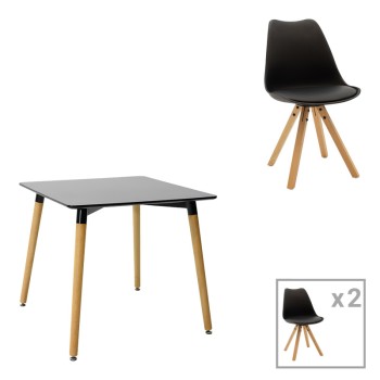 Τραπεζαρία Art Maison Katsu σετ 3τεμ mdf σε μαύρη-φυσική απόχρωση 80x80x76εκ