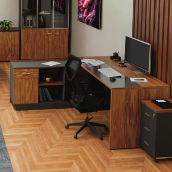 Γραφείο με αριστερή γωνία Art Maison Cremona - Walnut Charcoal (200x180x76εκ)