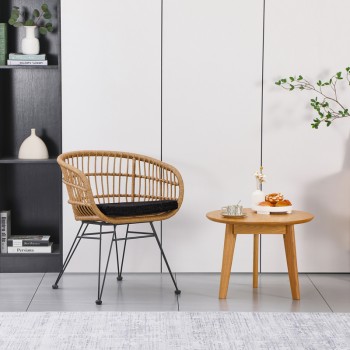Πολυθρόνα Art Maison Anole με μαξιλάρι pe rattan σε φυσική απόχρωση και μαύρα μεταλλικά πόδια 63x61x79εκ