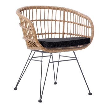 Πολυθρόνα Art Maison Anole με μαξιλάρι pe rattan σε φυσική απόχρωση και μαύρα μεταλλικά πόδια 63x61x79εκ