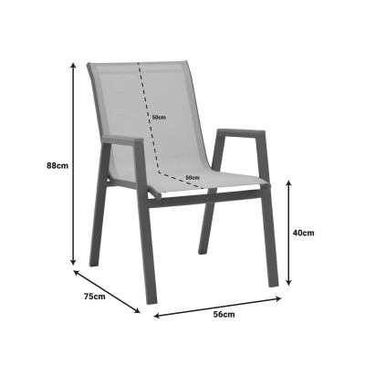 Πολυθρόνα Art Maison Ares στοιβαζόμενη σαμπανιζέ αλουμίνιο και textilene σε ανοιχτή γκρι απόχρωση 56x75x88εκ