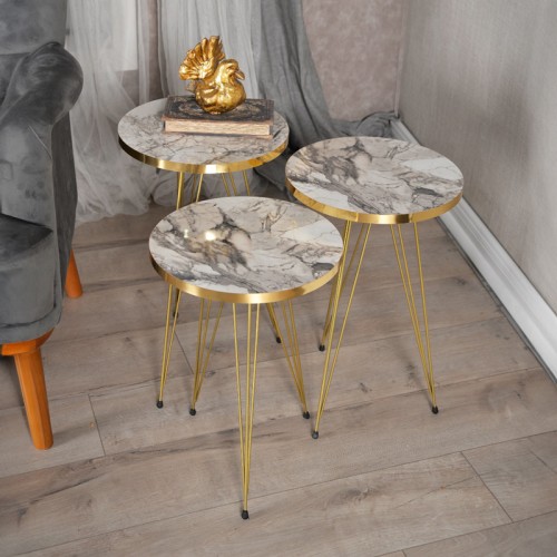 Βοηθητικά τραπέζια 3 Τεμαχίων Art Maison Pontino - Gray Beige Gold (33x33x55εκ.)
