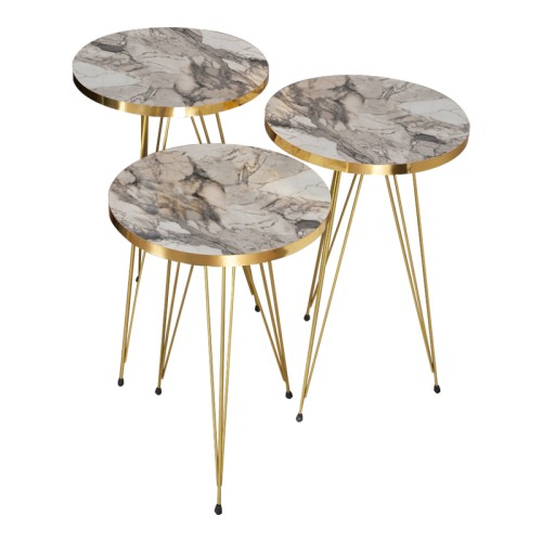 Βοηθητικά τραπέζια 3 Τεμαχίων Art Maison Pontino - Gray Beige Gold (33x33x55εκ.)