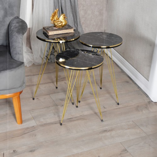 Βοηθητικά τραπέζια 3 Τεμαχίων Art Maison Pontino - Black Gold (33x33x55εκ.)