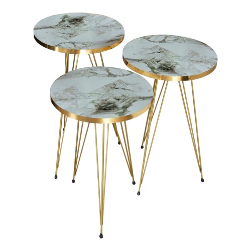 Βοηθητικά τραπέζια 3 Τεμαχίων Art Maison Pontino - White Beige Gold (33x33x55εκ.)