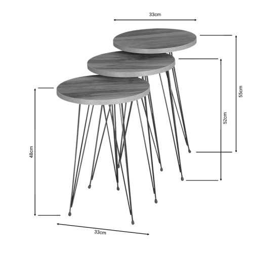 Βοηθητικά τραπέζια 3 Τεμαχίων Art Maison Pontino - Natural Black (33x33x55εκ.)