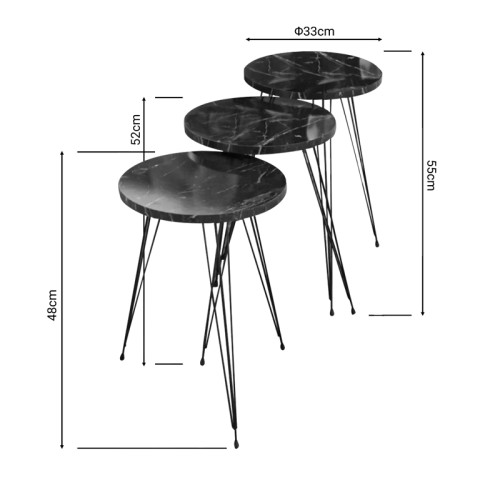 Βοηθητικά τραπέζια 3 Τεμαχίων Art Maison Pontino - Black Marble (33x33x55εκ.)