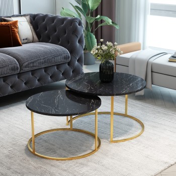 Σετ Τραπέζια Σαλονιού Art Maison Messina - Black Gold (75x75x45εκ.)
