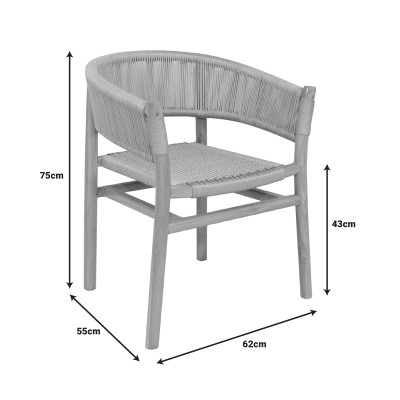 Πολυθρόνα Art Maison Blob σκελετός teak ξύλο σε φυσική απόχρωση και κρεμ σχοινί 62x55x75εκ