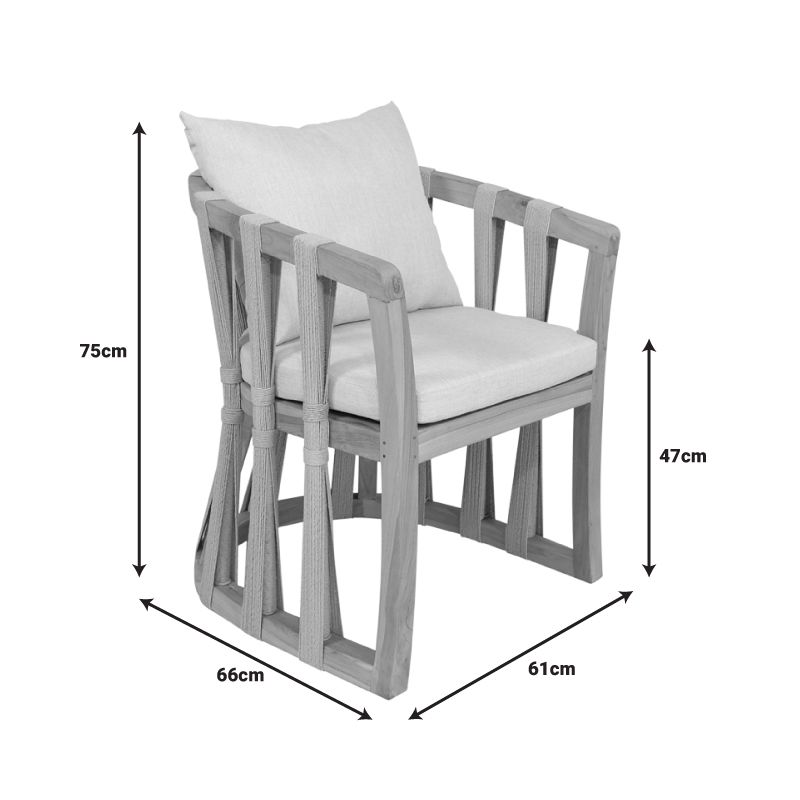 Πολυθρόνα Art Maison Blok σκελετός teak ξύλο και ύφασμα σε φυσική απόχρωση 61x66x75εκ