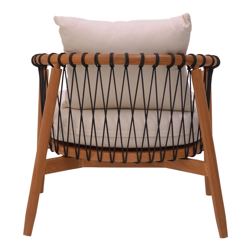 Πολυθρόνα Art Maison Bishop φυσικό teak ξύλο-μαύρο σχοινί-λευκο μαξιλάρι 80x76x72εκ