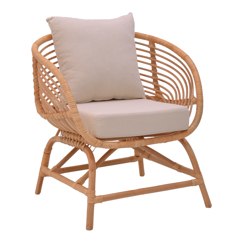 Πολυθρόνα Art Maison Beak φυσικό rattan-λευκό μαξιλάρι 72x63x75εκ