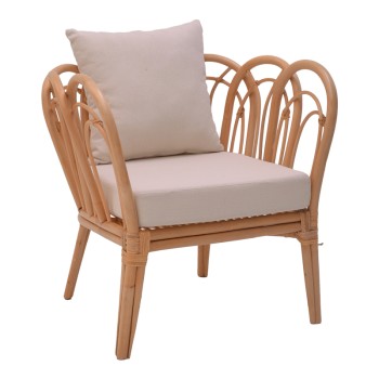 Πολυθρόνα Art Maison Belasco φυσικό rattan-λευκό μαξιλάρι 76x76x76εκ