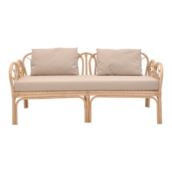 Καναπές Art Maison Luke rattan pe σε φυσική απόχρωση με μπεζ μαξιλάρι 166x61.5x71εκ
