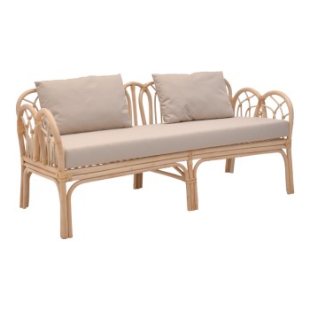 Καναπές Art Maison Luke rattan pe σε φυσική απόχρωση με μπεζ μαξιλάρι 166x61.5x71εκ