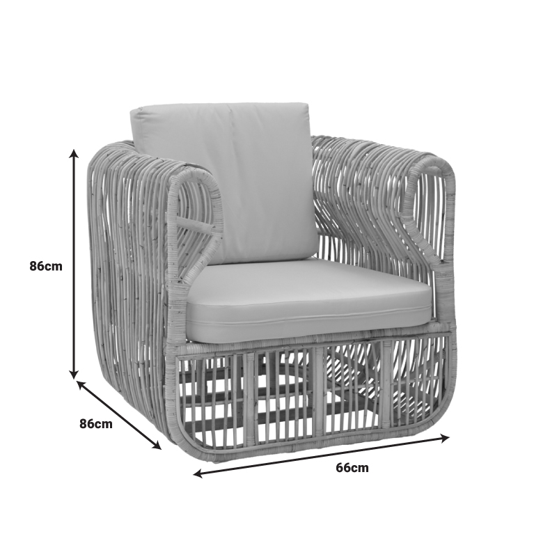 Πολυθρόνα Art Maison Brute rattan pe σε φυσική απόχρωση με μπεζ μαξιλάρι 86x86x66εκ