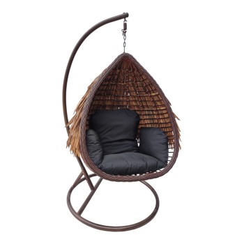 Κούνια φωλιά με βάση Art Maison Darcy μέταλλο καφέ - pe rattan σε καφέ- μαύρη απόχρωση 120x105x195εκ