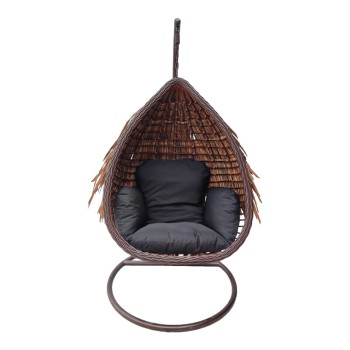 Κούνια φωλιά με βάση Art Maison Darcy μέταλλο καφέ - pe rattan σε καφέ- μαύρη απόχρωση 120x105x195εκ