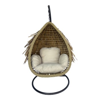 Κούνια φωλιά με βάση Art Maison Darcy μέταλλο καφέ - pe rattan σε μπεζ απόχρωση 120x105x195εκ