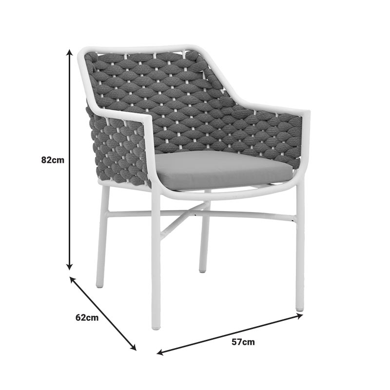 Πολυθρόνα αλουμινίου Art Maison Amiko στοιβαζόμενη με λευκό σκελετό- χακί σχοινί 57x62x82εκ