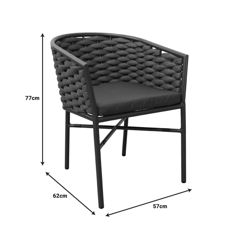 Πολυθρόνα αλουμινίου Art Maison Albion στοιβαζόμενη με ανθρακί σκελετό-σχοινι 57x62x77εκ