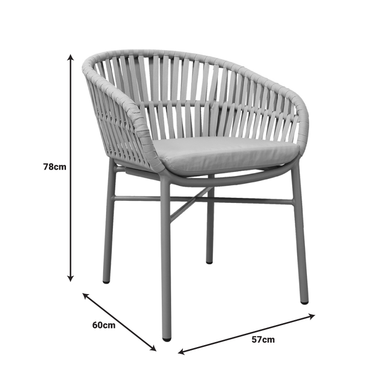 Πολυθρόνα αλουμινίου-pe σχοινί Art Maison Avalanche στοιβαζόμενη σε καφε απόχρωση και μαξιλάρι 57x60x78εκ