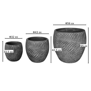Κασπώ Art Maison Kureyo σετ 3τεμ κεραμικό σε ανθρακί απόχρωση