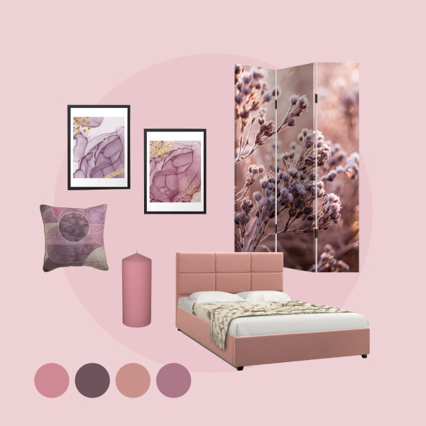 ρομαντική διακόσμηση κρεβατοκάμαρας με αποχρώσεις του ροζ